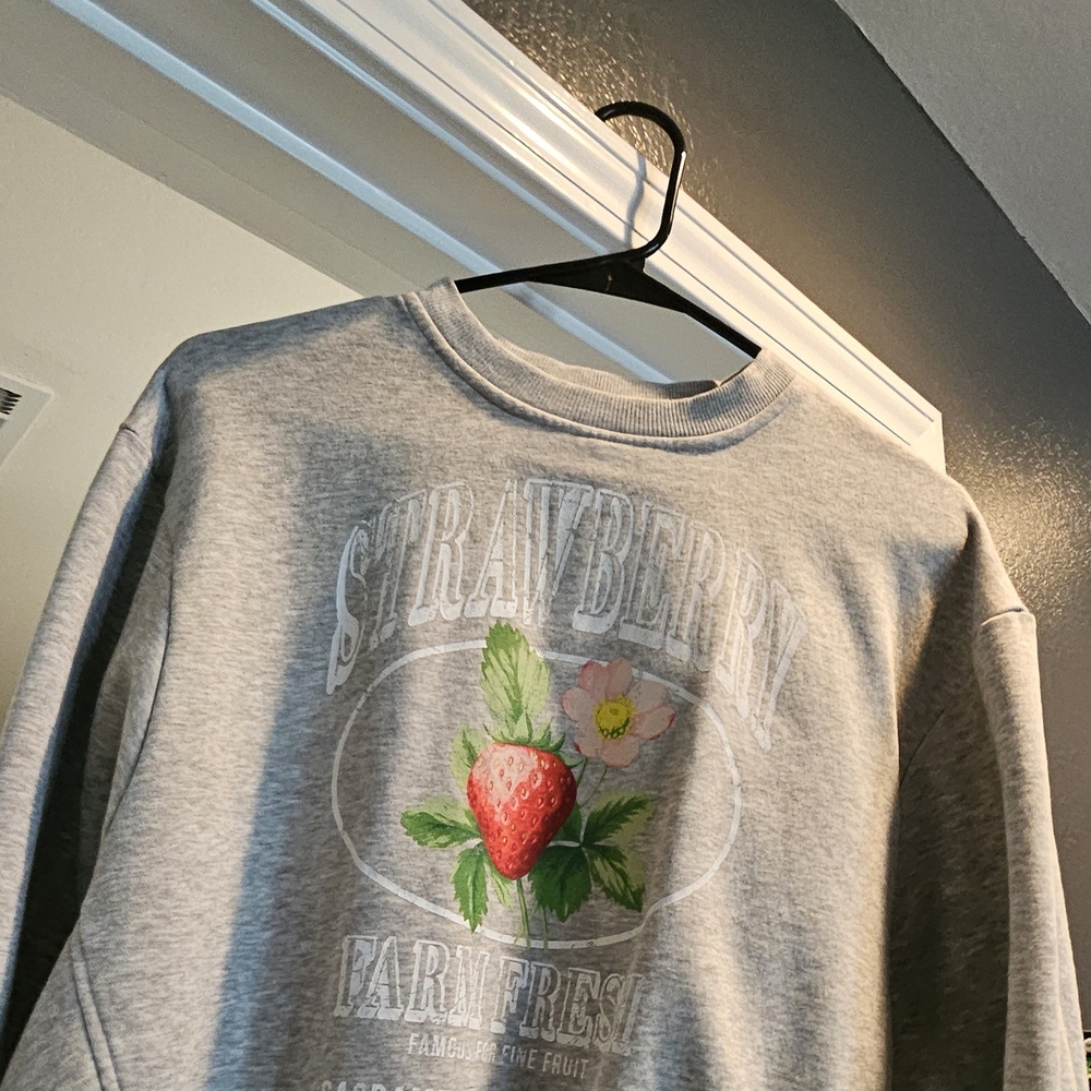 No Boundaries Gray Strawberry Graphic Sweater